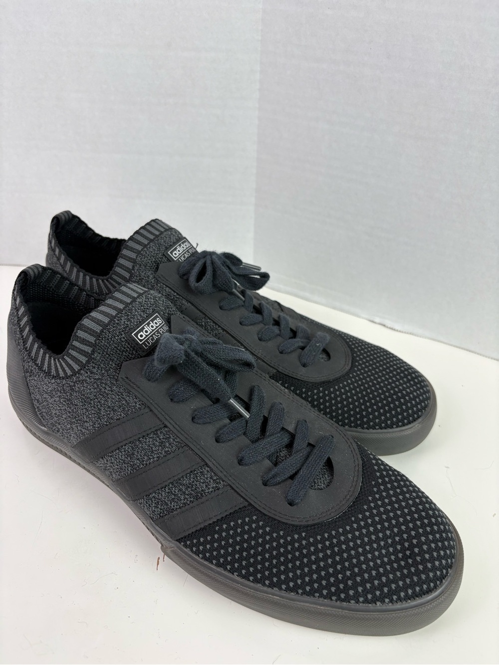 adidas Lucas Puig athletic skateboarding Men's Black Gray Knit Low-Top Sneakers